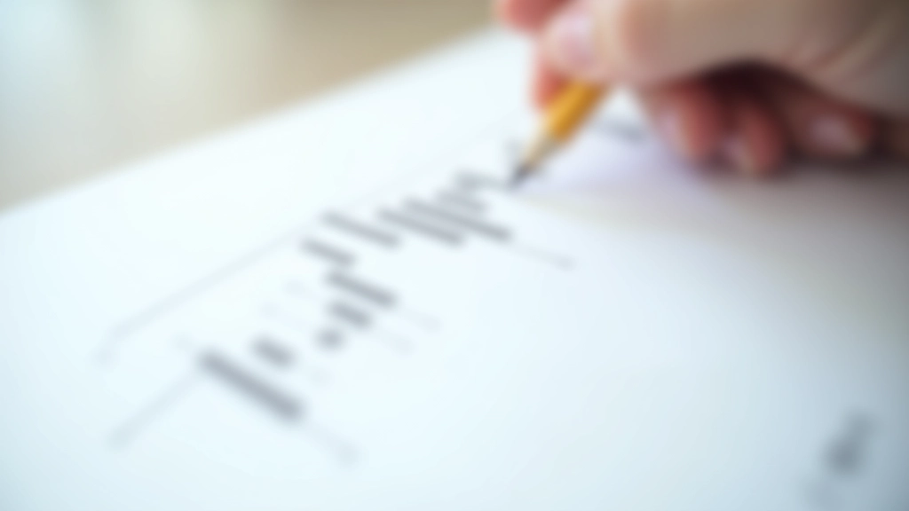 Candlestick chart showing clear uptrend with higher highs and higher lows marked on paper notes