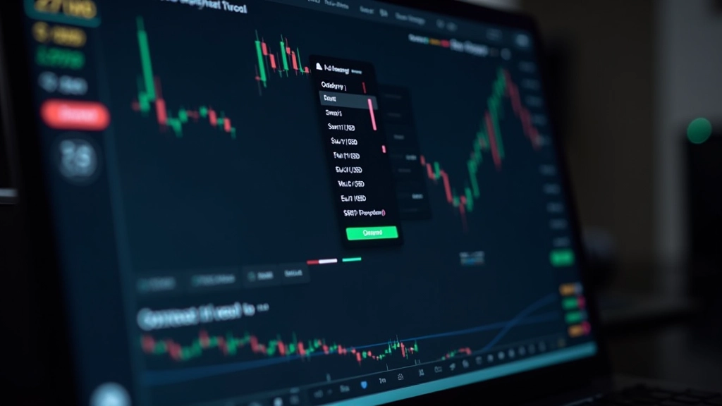 Computer monitor displaying forex trading interface with multiple order types visible on screen